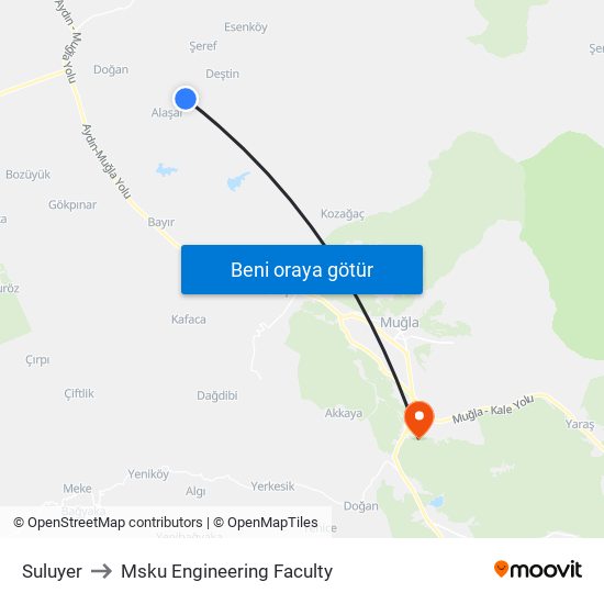 Suluyer to Msku Engineering Faculty map