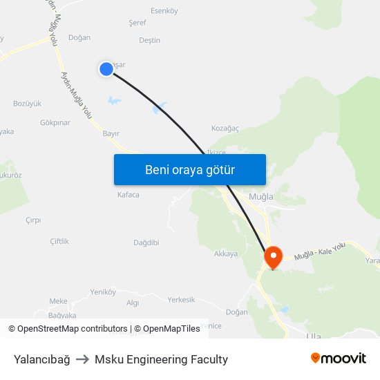 Yalancıbağ to Msku Engineering Faculty map