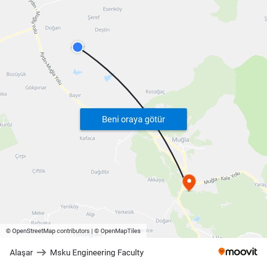 Alaşar to Msku Engineering Faculty map