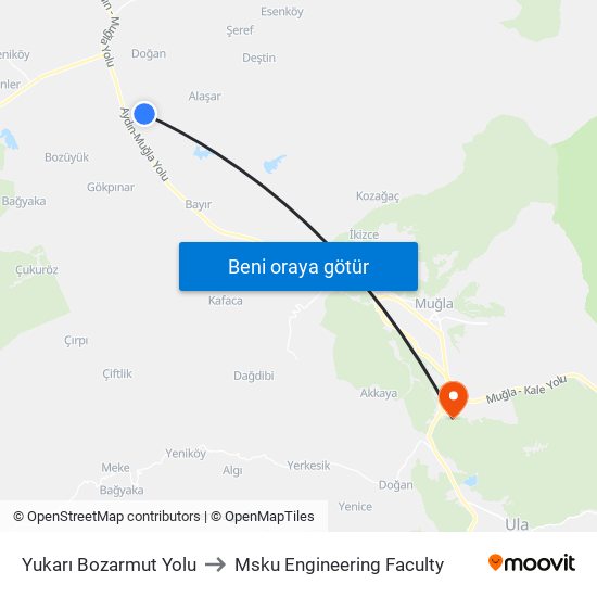 Yukarı Bozarmut Yolu to Msku Engineering Faculty map