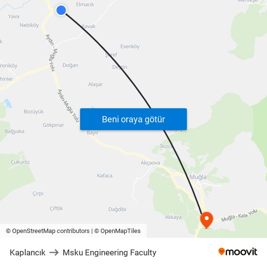 Kaplancık to Msku Engineering Faculty map