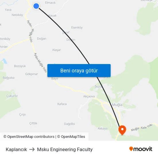 Kaplancık to Msku Engineering Faculty map