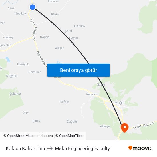 Kafaca Kahve Önü to Msku Engineering Faculty map