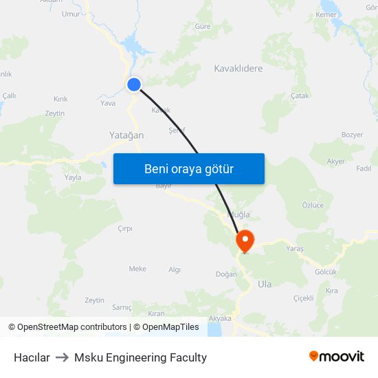 Hacılar to Msku Engineering Faculty map