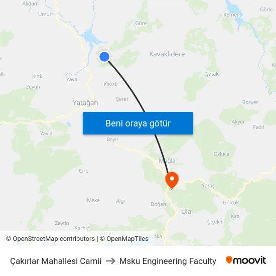Çakırlar Mahallesi Camii to Msku Engineering Faculty map