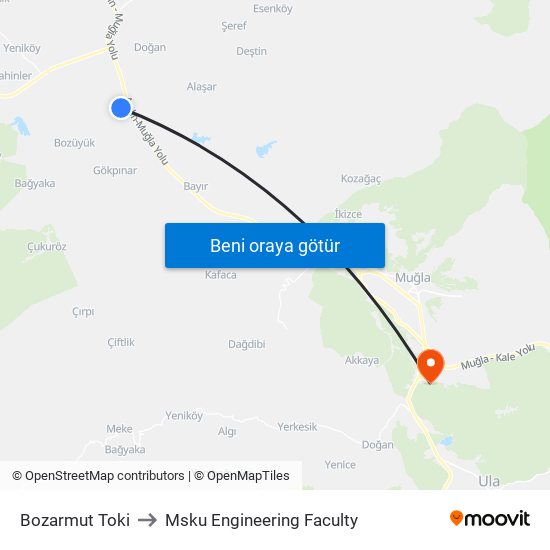 Bozarmut Toki to Msku Engineering Faculty map
