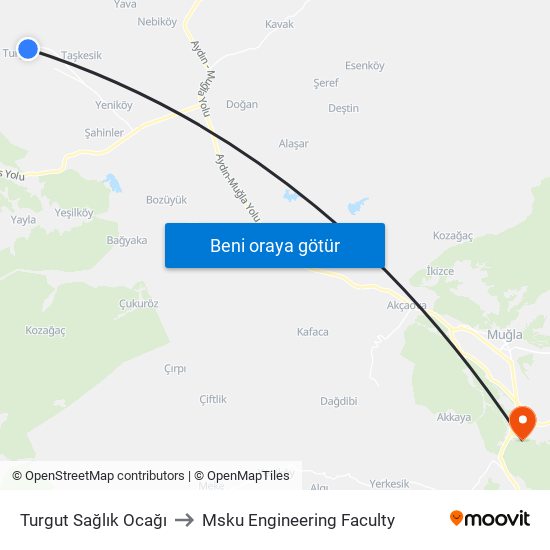 Turgut Sağlık Ocağı to Msku Engineering Faculty map