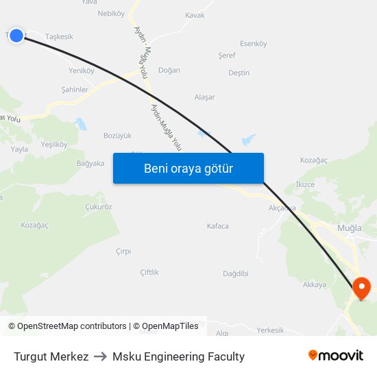 Turgut Merkez to Msku Engineering Faculty map