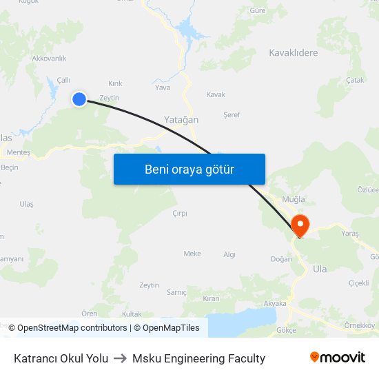 Katrancı Okul Yolu to Msku Engineering Faculty map