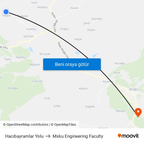 Hacıbayramlar Yolu to Msku Engineering Faculty map