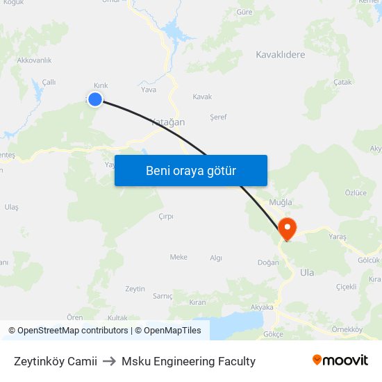 Zeytinköy Camii to Msku Engineering Faculty map