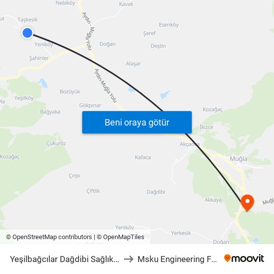 Yeşilbağcılar Dağdibi Sağlık Ocağı to Msku Engineering Faculty map