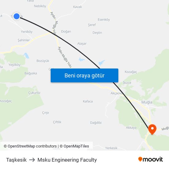 Taşkesik to Msku Engineering Faculty map