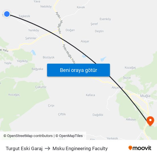 Turgut Eski Garaj to Msku Engineering Faculty map
