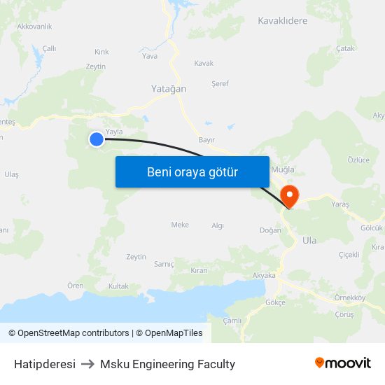 Hatipderesi to Msku Engineering Faculty map