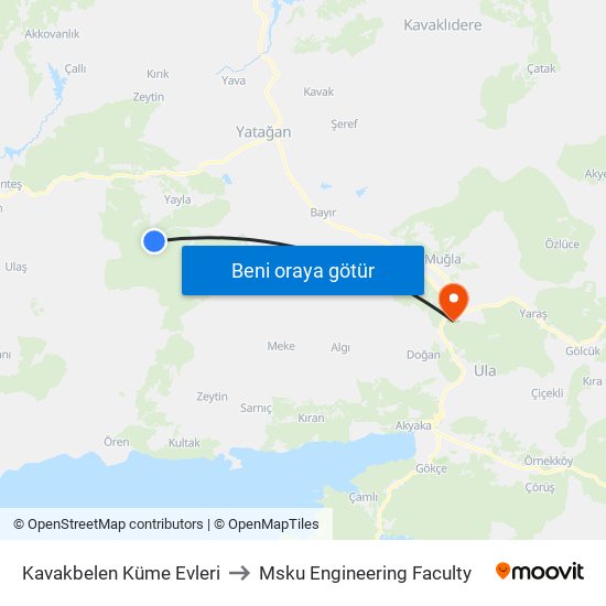 Kavakbelen Küme Evleri to Msku Engineering Faculty map