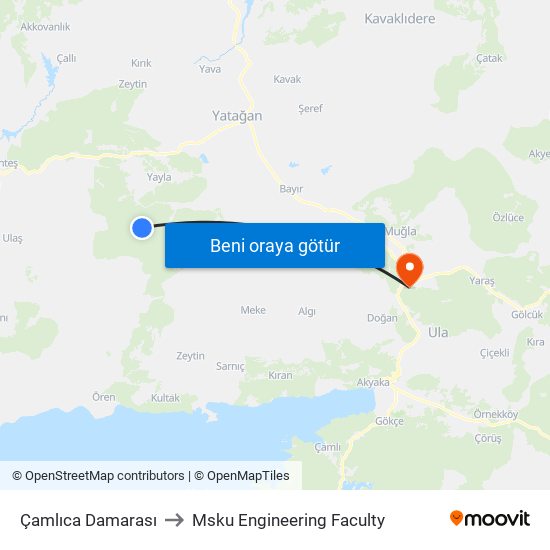 Çamlıca Damarası to Msku Engineering Faculty map
