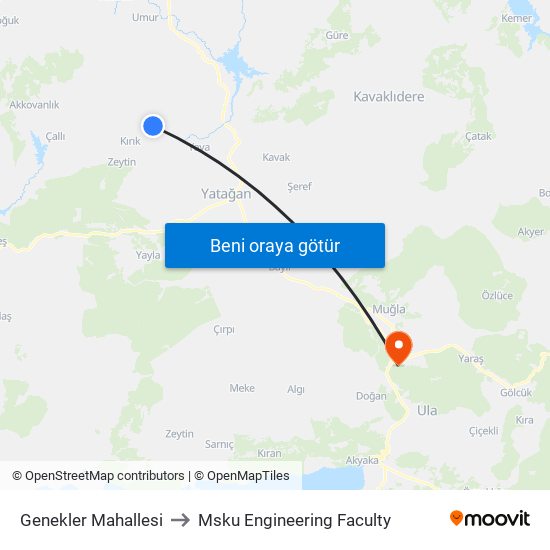 Genekler Mahallesi to Msku Engineering Faculty map