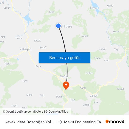 Kavaklıdere-Bozdoğan Yol Ayrımı to Msku Engineering Faculty map