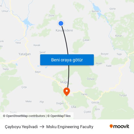 Çayboyu Yeşilvadi to Msku Engineering Faculty map