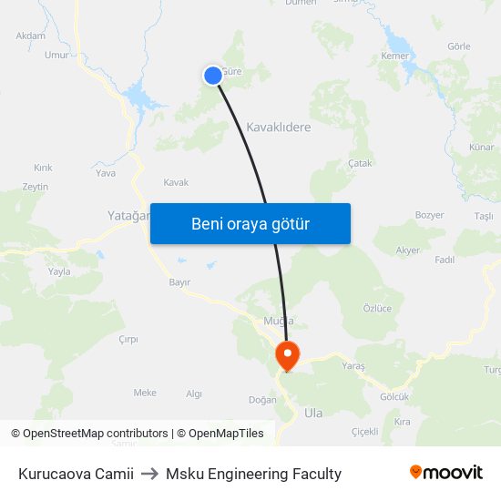 Kurucaova Camii to Msku Engineering Faculty map