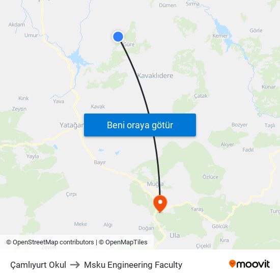 Çamlıyurt Okul to Msku Engineering Faculty map