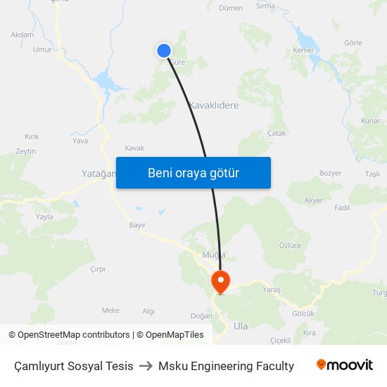 Çamlıyurt Sosyal Tesis to Msku Engineering Faculty map