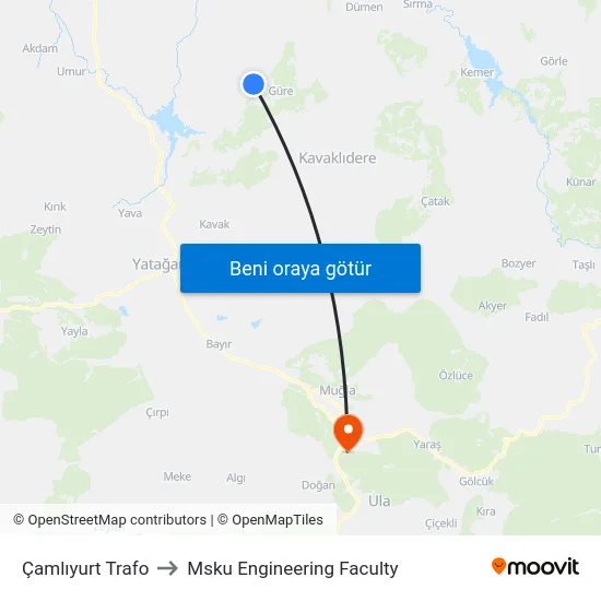Çamlıyurt Trafo to Msku Engineering Faculty map