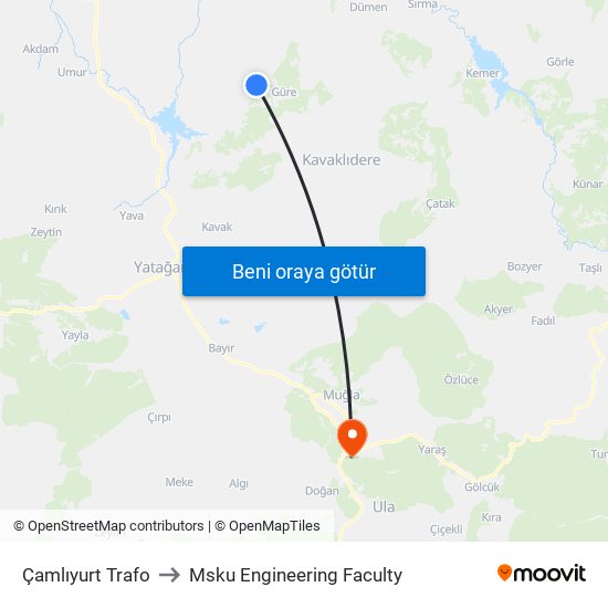Çamlıyurt Trafo to Msku Engineering Faculty map