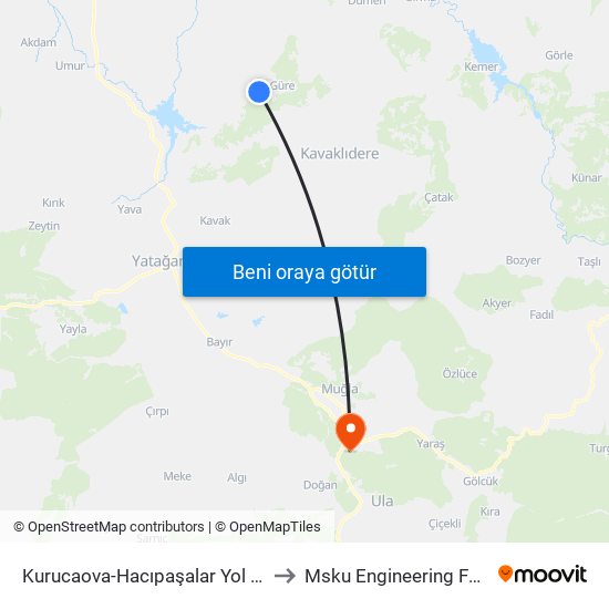 Kurucaova-Hacıpaşalar Yol Ayrımı to Msku Engineering Faculty map
