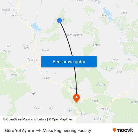 Güre Yol Ayrımı to Msku Engineering Faculty map