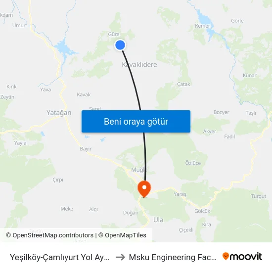 Yeşilköy-Çamlıyurt Yol Ayrımı to Msku Engineering Faculty map