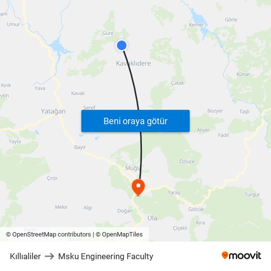 Kıllıaliler to Msku Engineering Faculty map