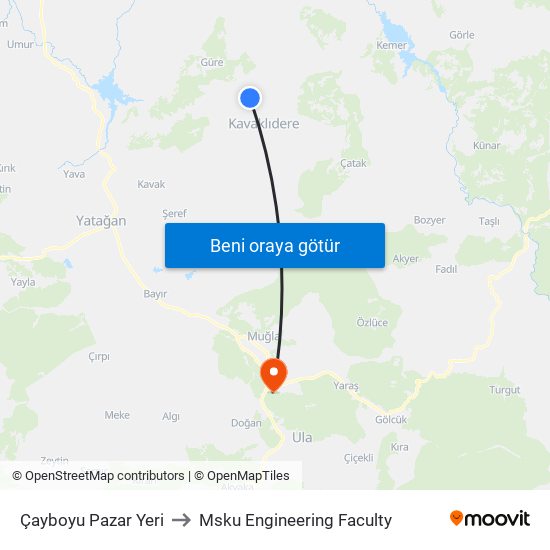 Çayboyu Pazar Yeri to Msku Engineering Faculty map