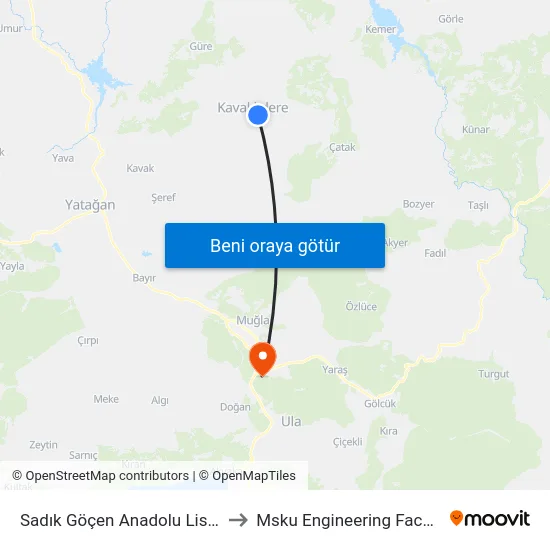 Sadık Göçen Anadolu Lisesi to Msku Engineering Faculty map