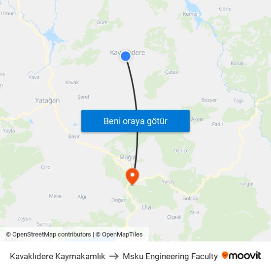 Kavaklıdere Kaymakamlık to Msku Engineering Faculty map
