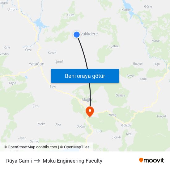 Rüya Camii to Msku Engineering Faculty map