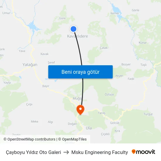 Çayboyu Yıldız Oto Galeri to Msku Engineering Faculty map