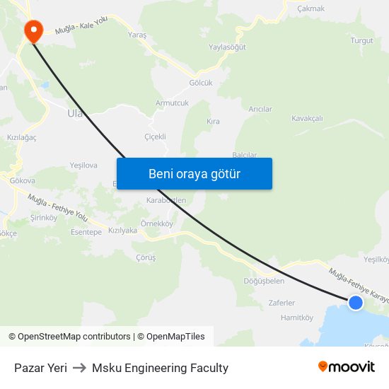 Pazar Yeri to Msku Engineering Faculty map