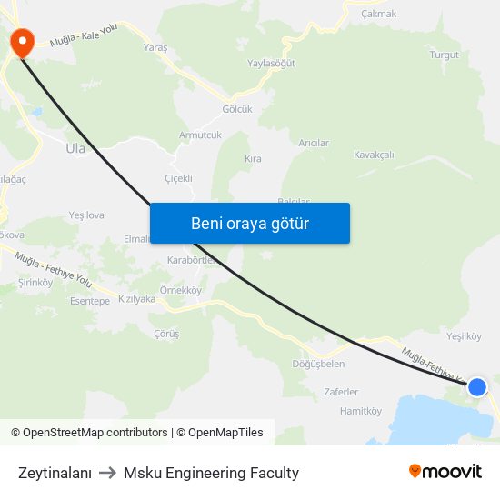 Zeytinalanı to Msku Engineering Faculty map