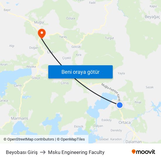 Beyobası Giriş to Msku Engineering Faculty map
