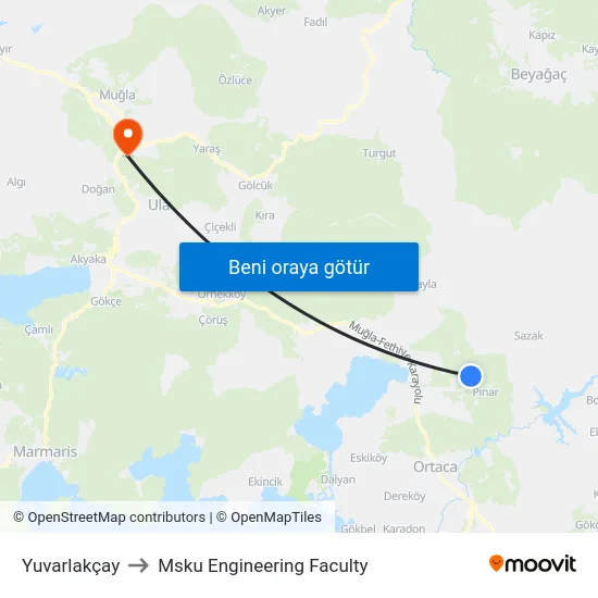Yuvarlakçay to Msku Engineering Faculty map