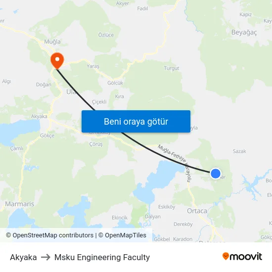 Akyaka to Msku Engineering Faculty map