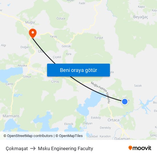Çokmaşat to Msku Engineering Faculty map