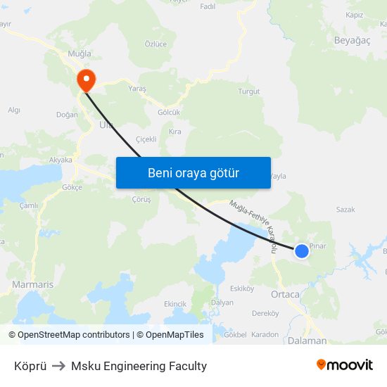 Köprü to Msku Engineering Faculty map