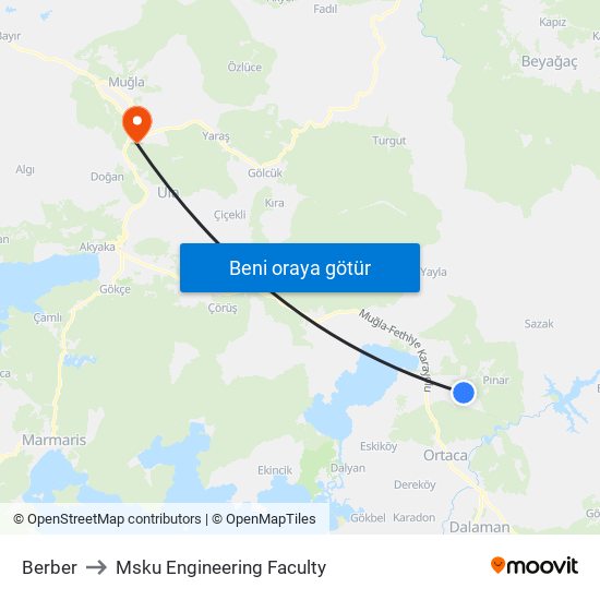 Berber to Msku Engineering Faculty map