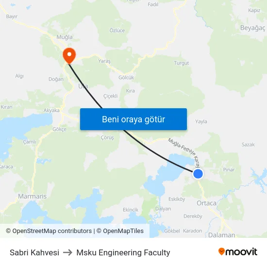 Sabri Kahvesi to Msku Engineering Faculty map