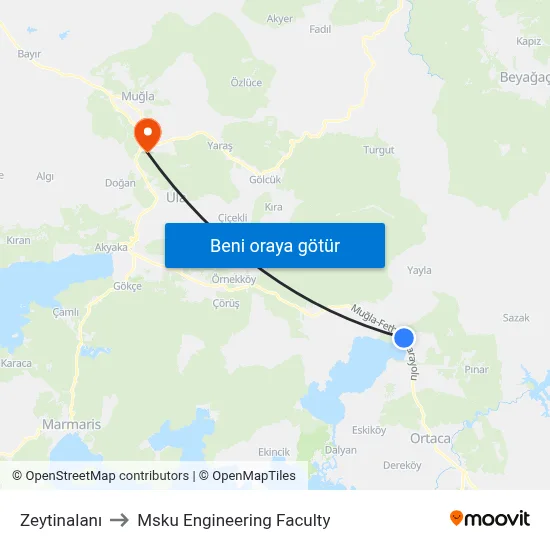 Zeytinalanı to Msku Engineering Faculty map