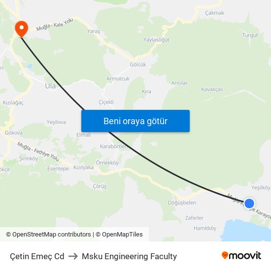 Çetin Emeç Cd to Msku Engineering Faculty map