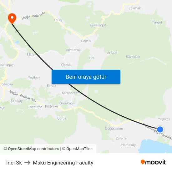 İnci Sk to Msku Engineering Faculty map